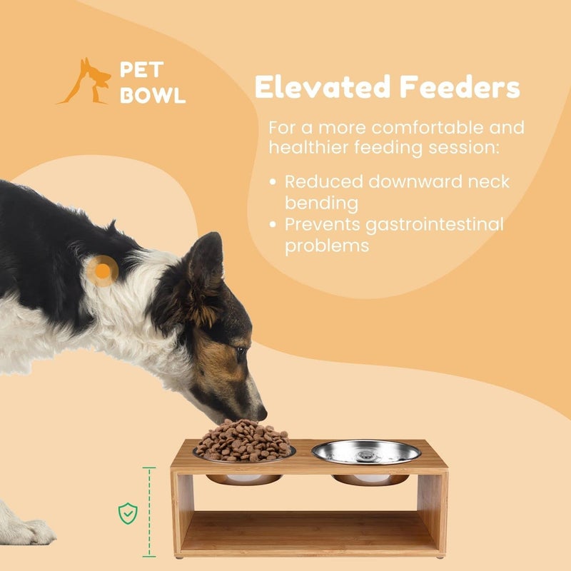 Flexzion Elevated Dog Bowl Stand, 18 Oz, 6-Inch Tall, Stainless Steel, Bamboo, Raised Food and Water Platform, Sanitary, Rustproof, Dishwasher Safe - Image 3